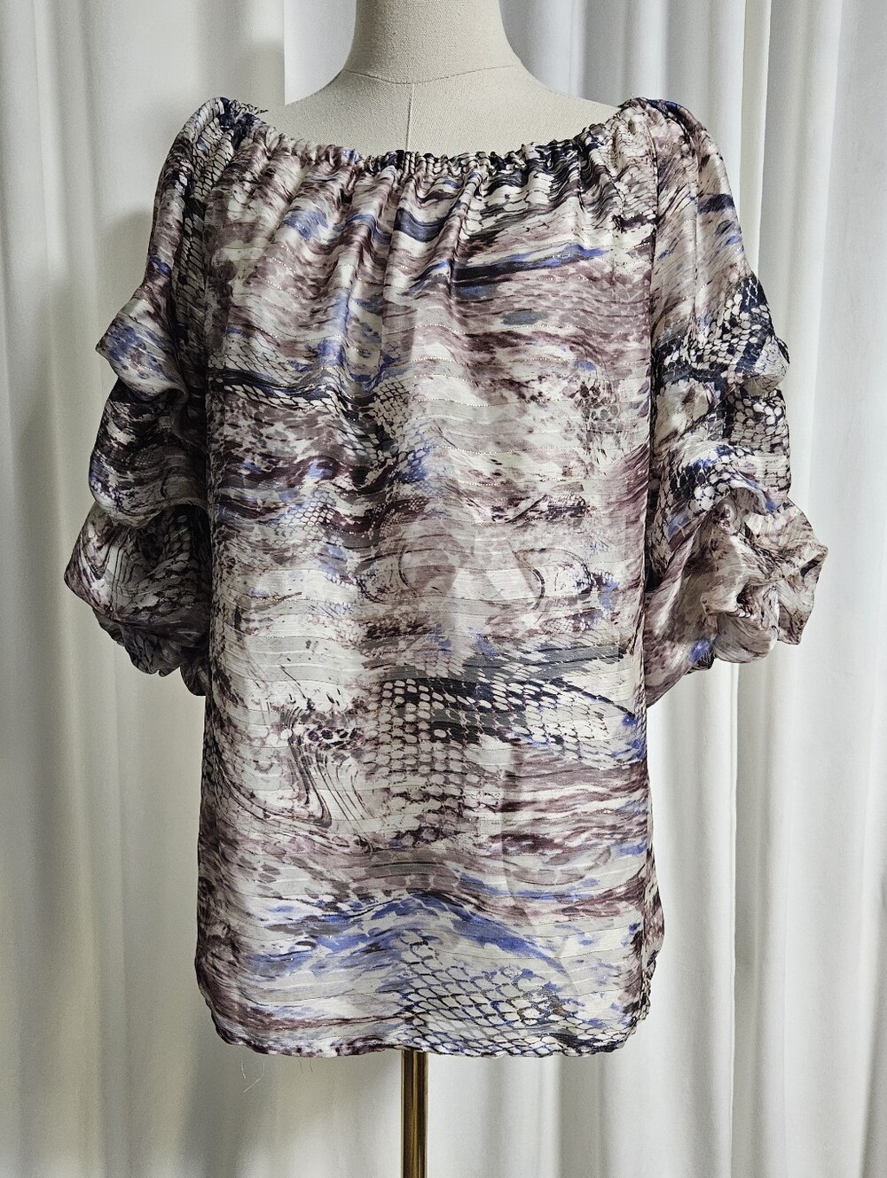MSK Women's Off-Shoulder Printed Blouse in Mauve and Blue